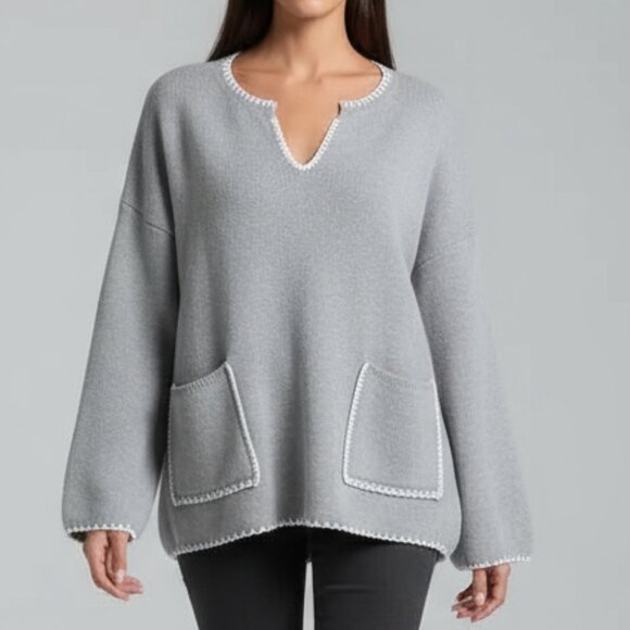 Brand New! oversized modern minimalist v neck sweater w pockets S - Picture 2 of 9